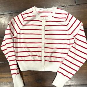 Abercrombie & Fitch  Red Stripe Cardigan M Cream Button Preppy Sweater
